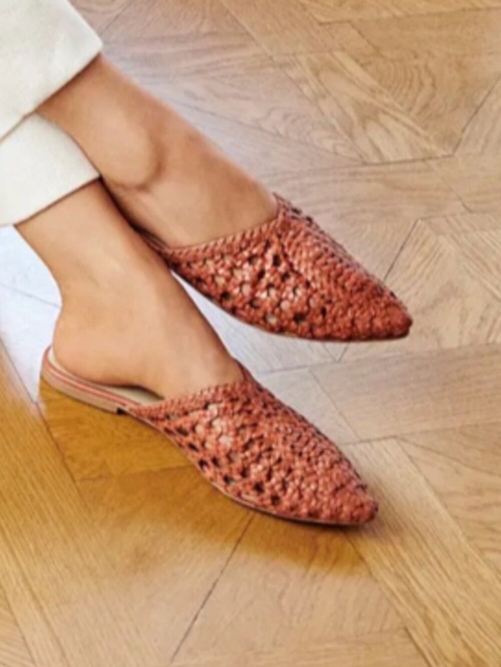 42 GOLD Tan Leather Charmed Woven Mules size 10